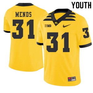Youth Iowa Hawkeyes Aaron Mends #31 Embroidery 2019 Alternate Gold Jerseys 827274-278